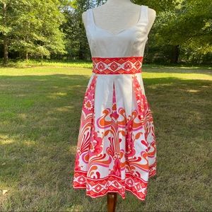 COURAGE b DRESS FIT FLARE A-LINE KNEE LENGTH SLEEVELESS WHITE PINK Size 4